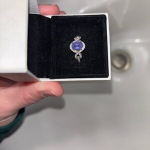 Genuine Tanzanite & lab created diamond ring set sterling silver